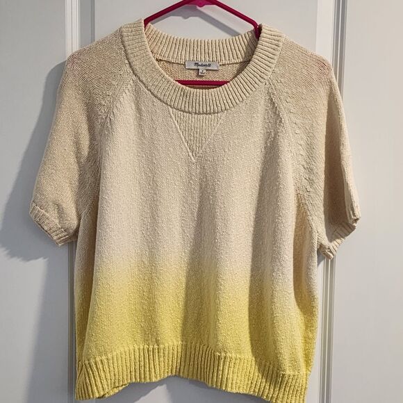 Madewell Ombre Short Sleeve Sweater Cream Yellow Cotton Knit Top Size M - Picture 1 of 6